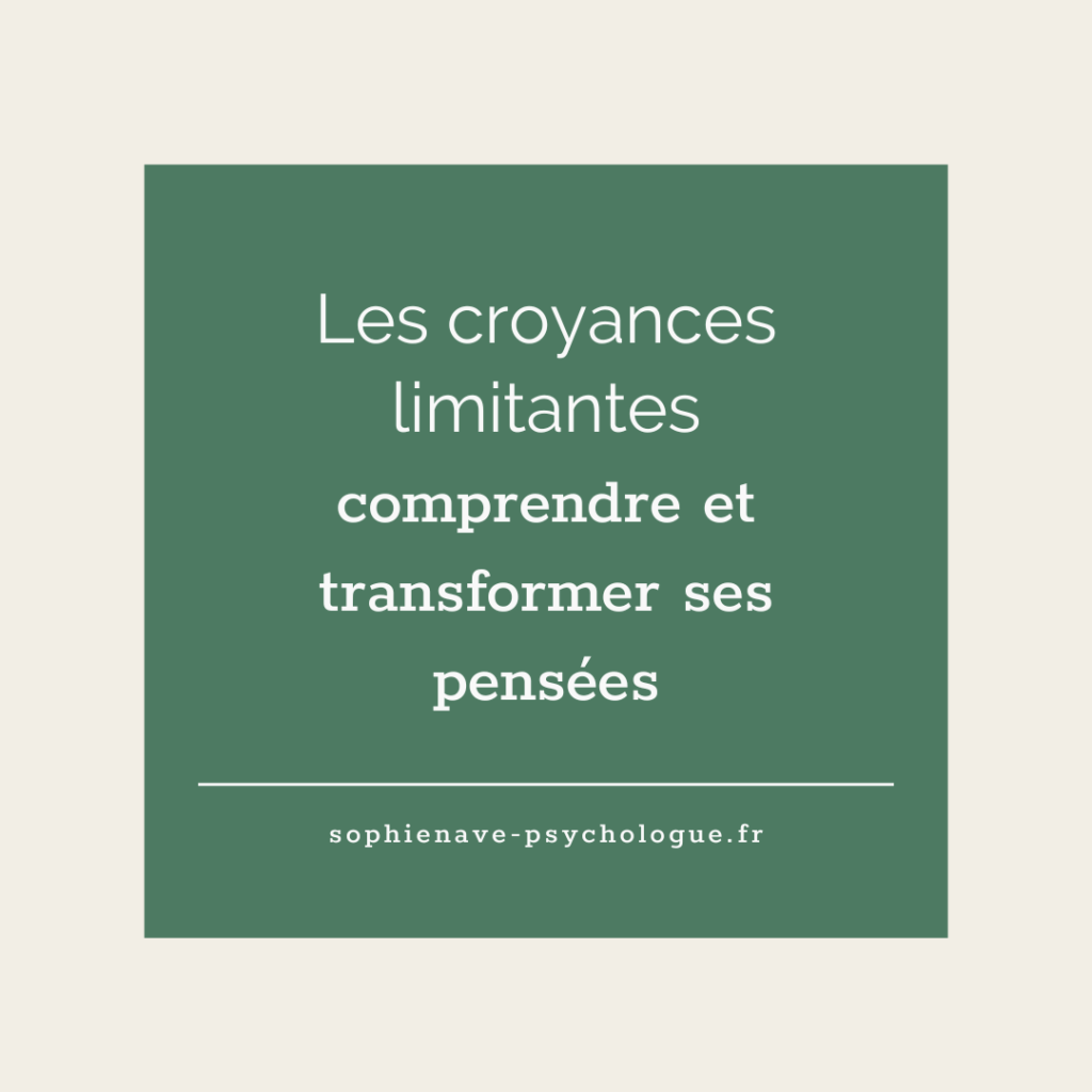 Schéma illustrant le lien entre pensées, émotions et comportements dans les thérapies cognitives et comportementales et le lien avec les croyances limitantes