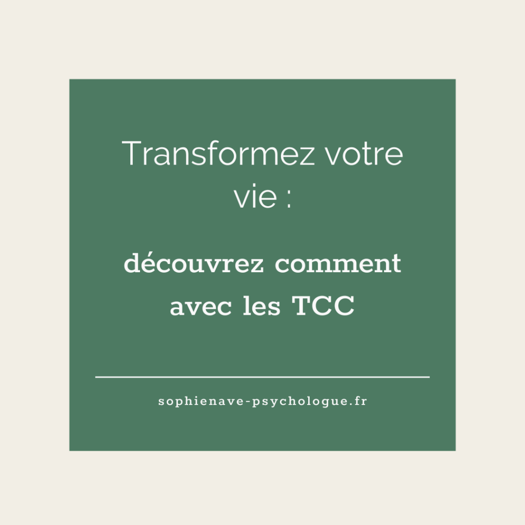 Schéma illustrant le lien entre pensées, émotions et comportements dans les thérapies comportementales et cognitives (TCC)