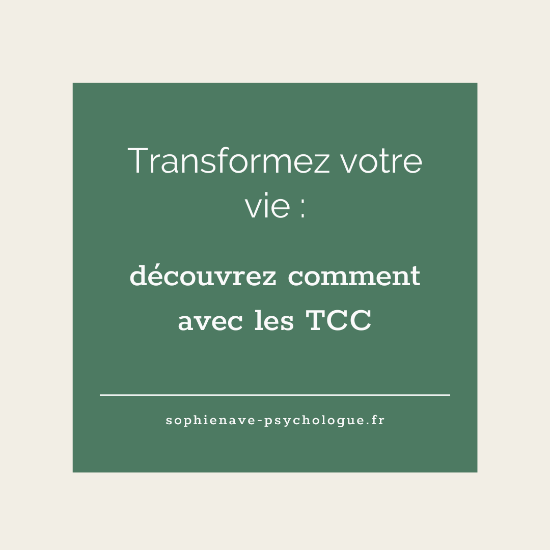 Schéma illustrant le lien entre pensées, émotions et comportements dans les thérapies comportementales et cognitives (TCC)