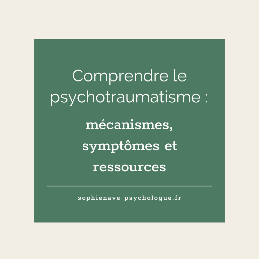 Schéma du cerveau après un traumatisme psychique montrant l’activation de l’amygdale, la désactivation du cortex préfrontal et l’hippocampe perturbé, expliquant les réactions de peur, flashbacks et hypervigilance.
